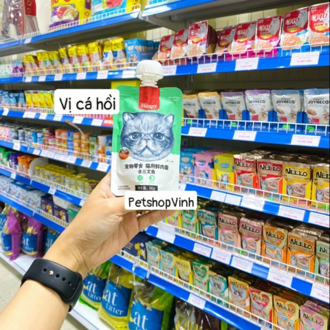 Súp thưởng nắp vặn cho mèo Wanpy, kem thưởng thịt tươi vị cá hồi https://petshopvinh.vn/;