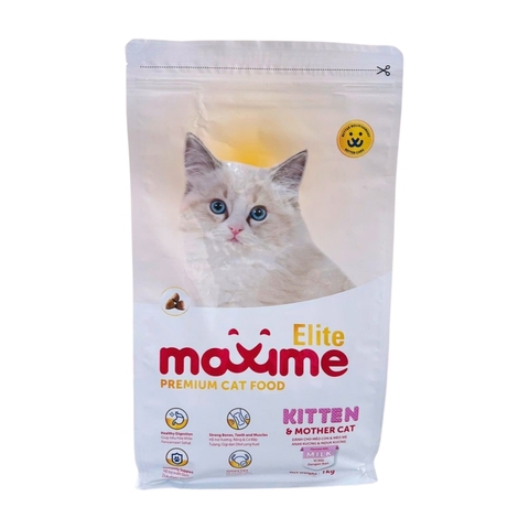 Thức ăn cao cấp Maxime Elite Kitten & Mother Cat hỗ trợ tiết niệu và giảm búi lông cho mèo con và mèo bầu gói 1kg