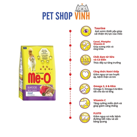 Thức ăn Mèo Me-O Seafood Adult Hải Sản cho mèo trưởng thành