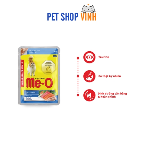 Thức ăn ướt Me-O vị cá biển nấu đông dành cho mèo trưởng thành, Me-O Wet Food Ocean Fish In Jelly Adult 80g
