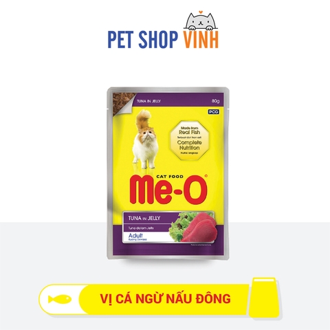 Thức ăn ướt Me-O vị cá ngừ nấu đông dành cho mèo trưởng thành, Me-O Wet Food Tuna In Jelly Adult 80g