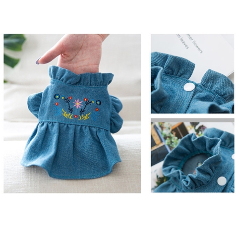 Váy bò thêu hoa cho chó mèo