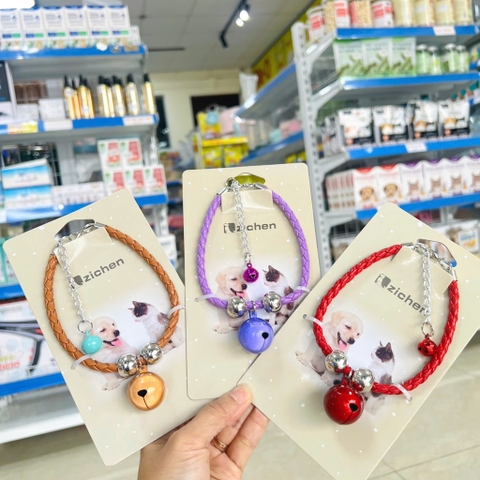 Vòng cổ da có chuông cho chó mèo