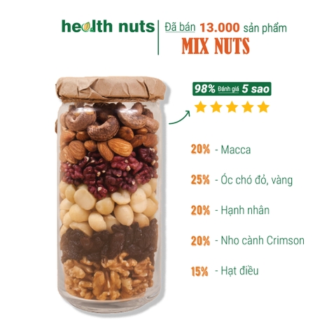 Mix Nuts 5 hạt dinh dưỡng và nho đen loại 1, ăn vặt thơm ngon tốt cho mẹ bầu