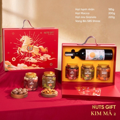 Kim Mã 2 - Hộp quà Nuts Gift 3 hạt dinh dưỡng và rượu vang