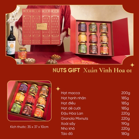 Vinh Hoa 01 - Hộp quà Tết Nuts Gift 9 hạt dinh dưỡng và trái cây sấy