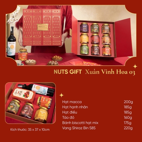 Vinh Hoa 03 - Hộp quà Tết Nuts Gift 5 hạt dinh dưỡng và rượu vang