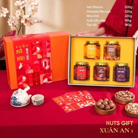 Xuân An - Hộp quà Tết Nuts Gift 5 hạt dinh dưỡng và trái cây đặc sản