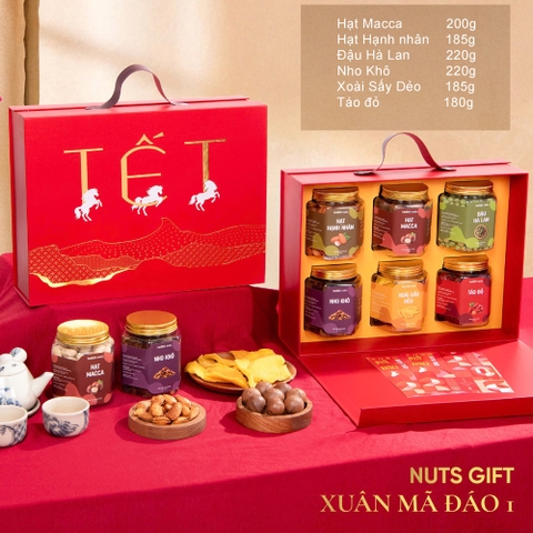 Xuân Mã Đáo 01 - Hộp quà Tết hạt dinh dưỡng NutsGift 6 Hạt và Trái Cây