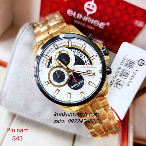 Đồng Hồ Nam Sunrise 1146SA 6 Kim  Kính Sapphire Authentic 43mm