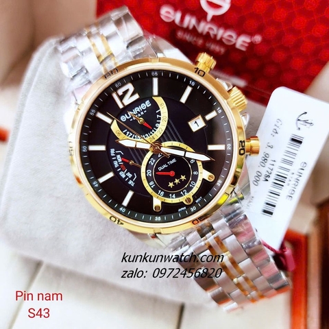 Đồng Hồ Nam Sunrise 1172SA 6 Kim  Kính Sapphire Authentic 43mm
