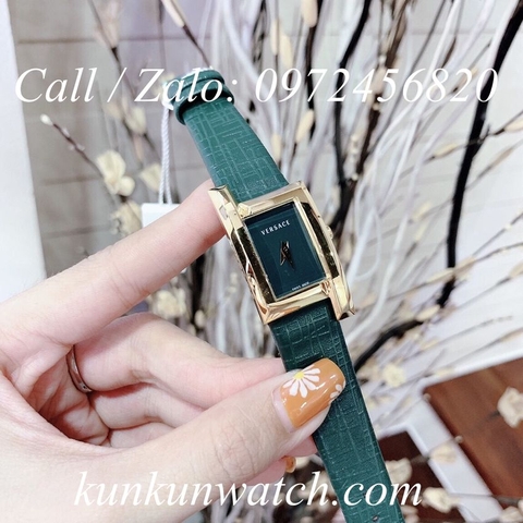 Đồng Hồ Nữ Versace Greca Icon - Dây Da Xanh Mộc Vỏ Vàng - 39 x 21mm