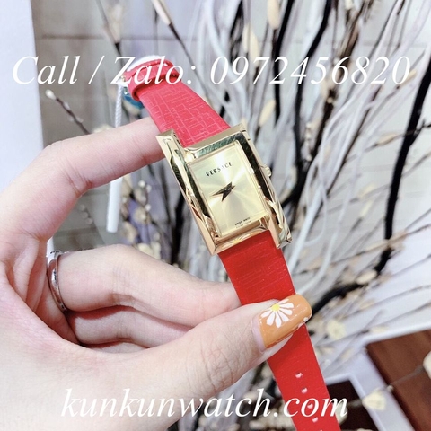 Đồng Hồ Nữ Versace Greca Icon - Dây Da Đỏ Mặt Vàng - 39 x 21mm