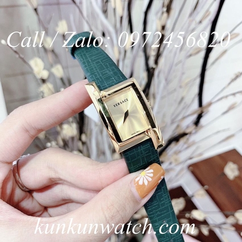 Đồng Hồ Nữ Versace Greca Icon - Dây Da Xanh Mộc Mặt Vàng - 39 x 21mm