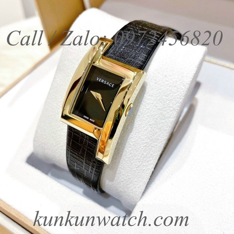 Đồng Hồ Nữ Versace Greca Icon - Dây Da Đen Vỏ Vàng - 39 x 21mm