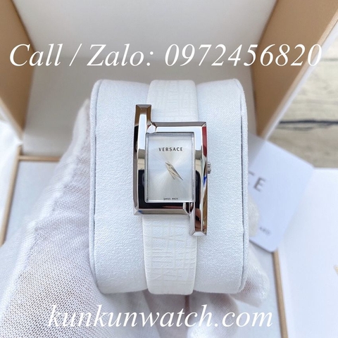 Đồng Hồ Nữ Versace Greca Icon - Dây Da Trắng Vỏ Bạc - 39 x 21mm