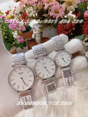 Đồng Hồ Đôi Longines LGOTTC021 - Dây kim loại Trắng - 28mm - 32mm - 38mm
