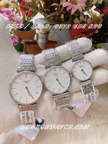Đồng Hồ Đôi Longines LGOTTC031 - Dây Kim Loại Trắng - 28mm - 32mm - 38mm