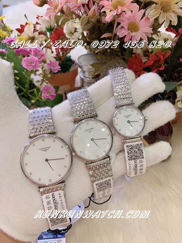 Đồng Hồ Đôi Longines LGOTTC041 - Dây Kim Loại Trắng - 28mm - 32mm - 38mm