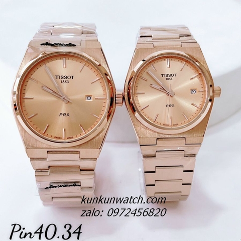 Đồng Hồ Cặp Đôi Tissot 1853 PRX Rose Gold Lịch Ngày 40mm - 34mm