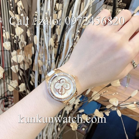 Đồng Hồ Nữ Chanel CNNA042 - Dây Đá Ceramic Trắng Vỏ Vàng - 34mm