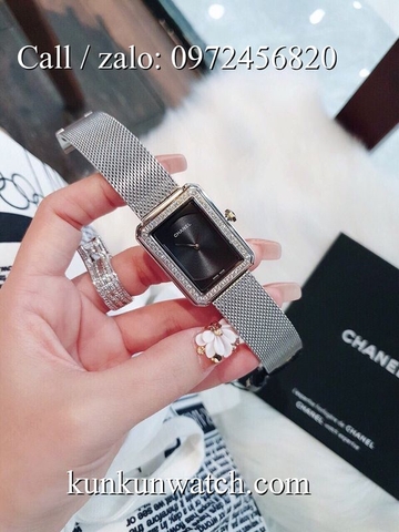 Đồng Hồ Nữ Chanel CNNT012 - Dây Bạc Mặt Đen - 28,6 x 37mm
