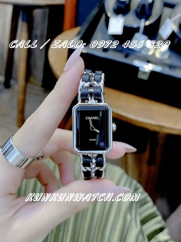 Đồng Hồ Nữ Chanel Premiere Chain -  Dây Xích Bạc Mix Da Đen - 20 x 25mm