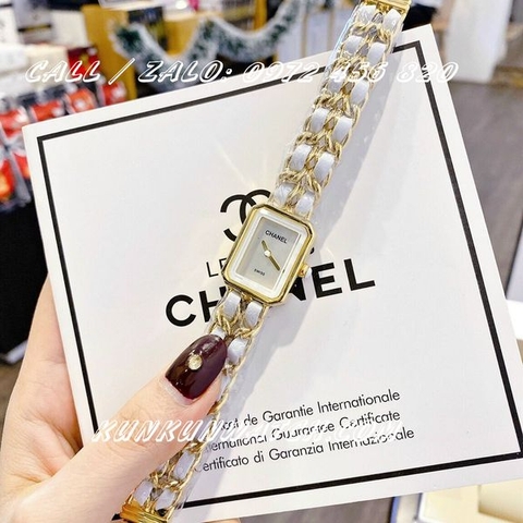 Đồng Hồ Nữ Chanel Premiere Chain - Dây Xích Vàng Mix Da Trắng - 20 x 25mm