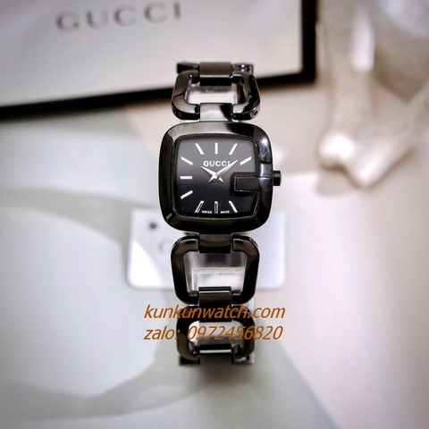 Đồng Hồ Nữ Gucci G - Gucci Full Đen, Điểm Vạch Giờ, Dáng Lắc Tay 2 Kim Silver 26mm