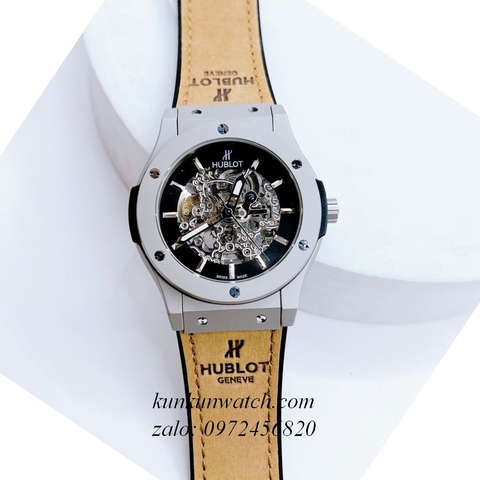 Đồng Hồ Nam Hublot Automatic Lộ Cơ Dây Da Silicone Nâu 42mm