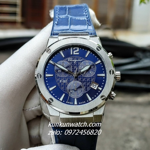 Đồng Hồ Nam Salvatore Ferragamo F80 Chronograph Dây Silicone Xanh Silver 41mm