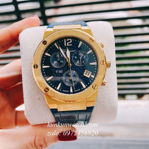 Đồng Hồ Nam Salvatore Ferragamo F80 Chronograph Dây Silicone Xanh Gold 41mm