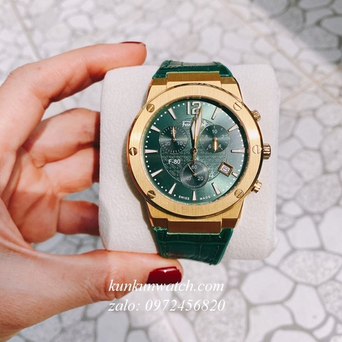 Đồng Hồ Nam Salvatore Ferragamo F80 Chronograph Dây Silicone Xanh Lá Gold 41mm