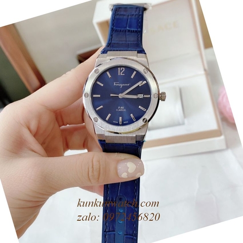Đồng Hồ Nam Salvatore Ferragamo F80 Dây Silicone Xanh Silver 41mm