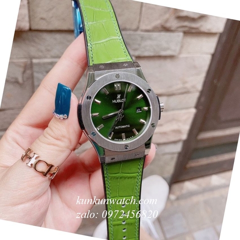 Đồng Hồ Nam Hublot Classic Fusion Automatic Dây Da Vân Silicone Xanh Lá Silver 42mm