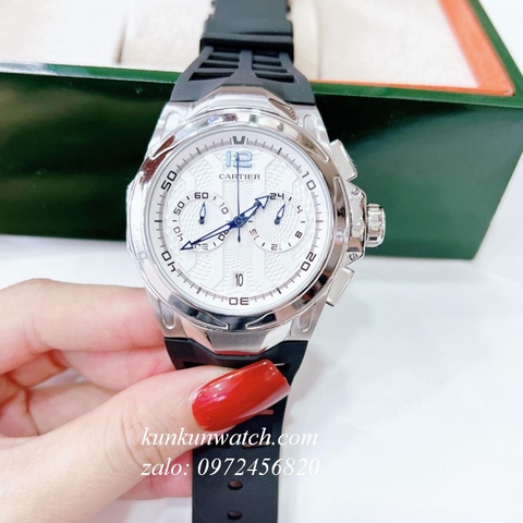 Đồng Hồ Nam Cartier Chronograph 5 Kim Đen Mặt Trắng 44mm