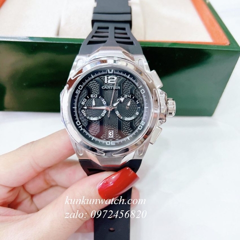 Đồng Hồ Nam Cartier Chronograph 5 Kim Đen Mặt Đen 44mm