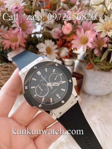 Đồng Hồ Nam Hublot HLS012 - Quartz - Dây Cao Su Đen Vỏ Đen Bạc -  42mm