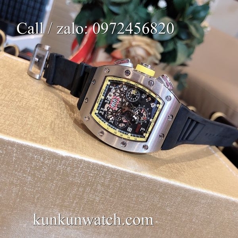 Đồng Hồ Nam Richard Miller -  Dây Cao Su Đen Vỏ Bạc Nền Đen Vàng - Automatic - 42mm