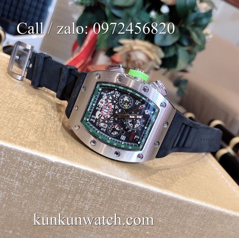 Đồng Hồ Nam Richard Miller -  Dây Cao Su Đen Vỏ Bạc Nền Đen Xanh Lá - Automatic - 42mm