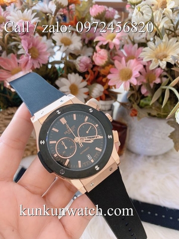 Đồng Hồ Nam Hublot HLS014 - Quartz - Dây Cao Su Đen Vỏ Vàng Hồng -  42mm