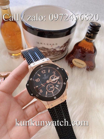 Đồng Hồ Nam Hublot HLS048 - Quartz - Dây Cao Su Đen Vỏ Đen Vàng Hồng -  41mm