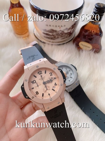 Đồng Hồ Nam Hublot HLS032 - Quartz - Dây Cao Su Đen Vỏ Vàng Hồng -  41mm