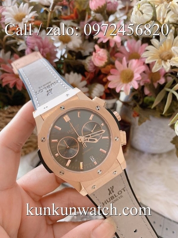 Đồng Hồ Nam Hublot HLD022 - Quartz - Dây Da Xám Vỏ Vàng Hồng-  42mm