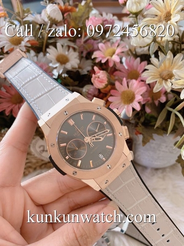 Đồng Hồ Nam Hublot HLD035 - Quartz - Dây Da Xám Vỏ Vàng Hồng  -  42mm