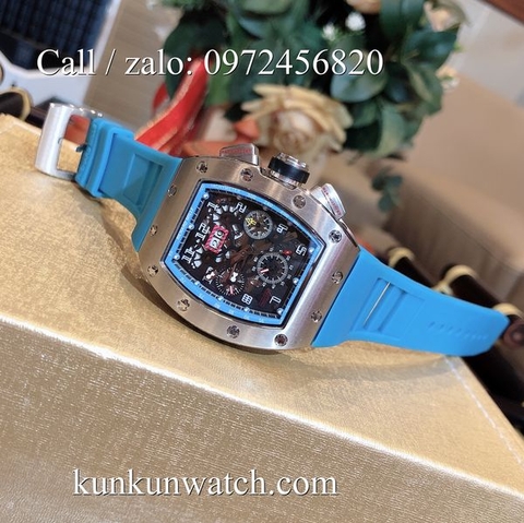 Đồng Hồ Nam Richard Miller -  Dây Cao Su Xanh Vỏ  Bạc - Automatic - 42mm