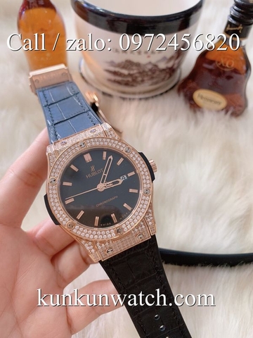 Đồng Hồ Nam Hublot HLD062 - Quartz - Dây Da Đen Vỏ Vàng Hồng -  42mm