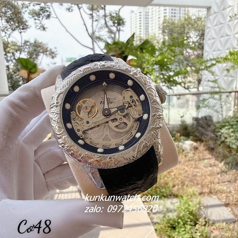 Đồng Hồ Nam Invicta Automatic Lộ Cơ 2 Kim Silver Dây Da Đen 48mm