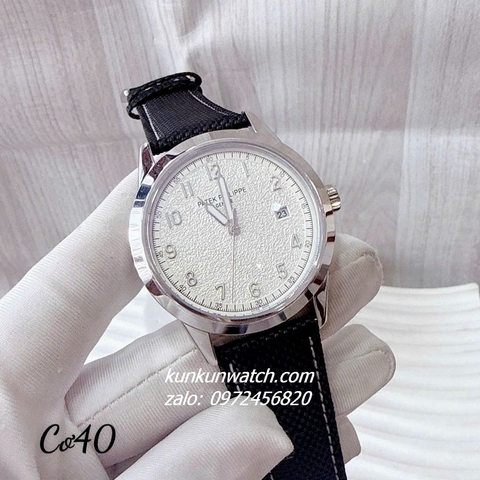 Đồng Hồ Nam Patek Philippe Geneve Automatic Nền Mặt Trắng Vân Cát Dây Da Đen Silver 40mm