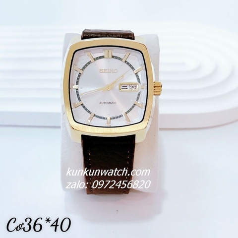 Đồng Hồ Nam Seiko Recraft Automatic Nâu Mặt Trắng Vuông Gold 36 x 40mm